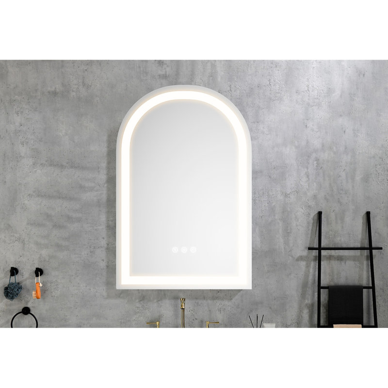 30X20 White Aluminium Bathroom Mirror With Led - Fog, Variable Brightness, Durability 20*30 Shatterproof Construction,
