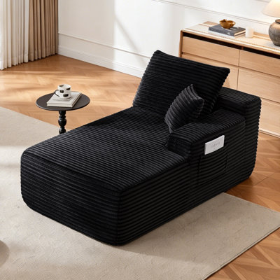 Chaise Lounge 66" Fabric Black Reversible