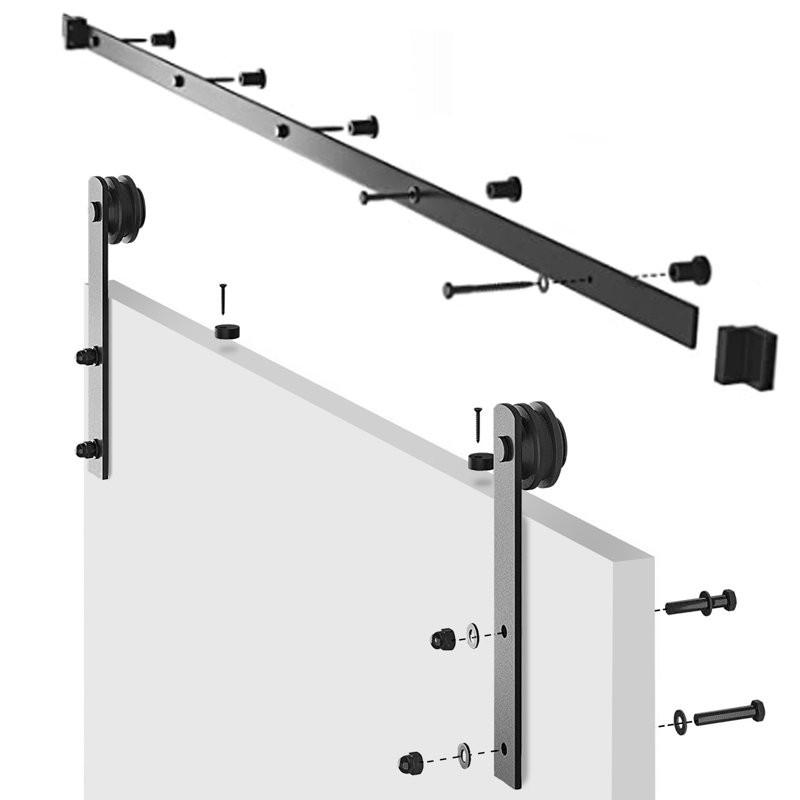 Polar White 10 Lite Frosted Glass Barn Door Kit with Black Hardware