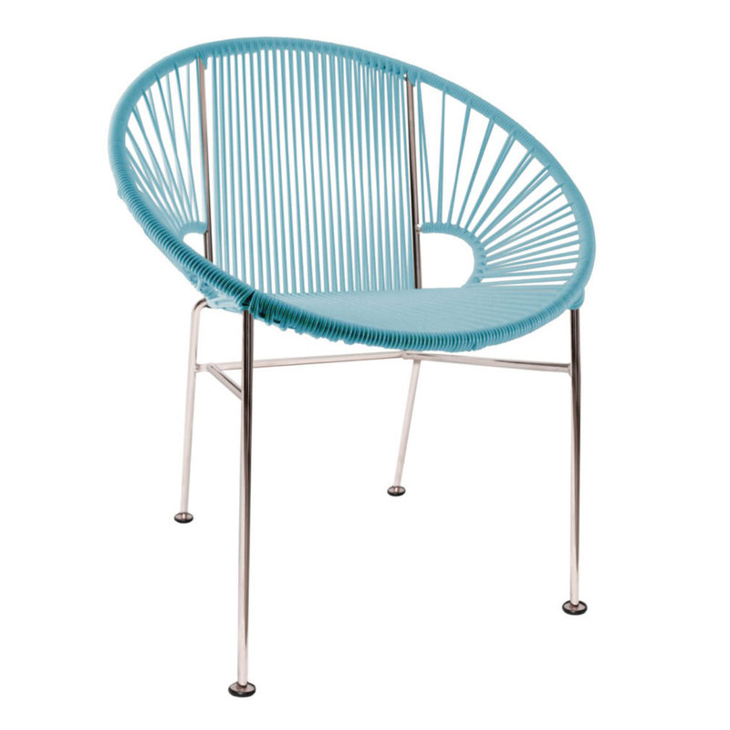 Concha Indoor/Outdoor Handmade Dining Chair, Chrome, Blue