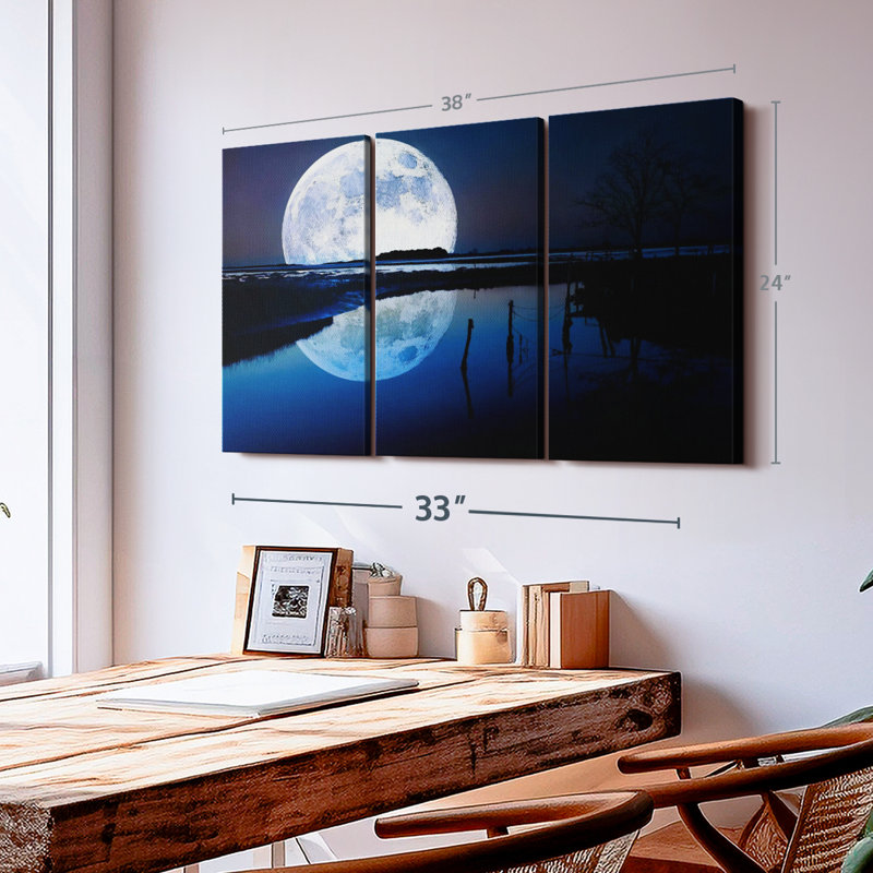 «Moon Reflection», 3 pièces sur toile, H 24 po x l 38 po x P 1,25 po