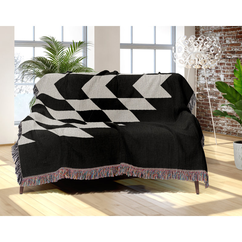 Couverture en mélange de coton Bimisii South Western, Noir/Blanc cassé, L 60 po x l 60 po