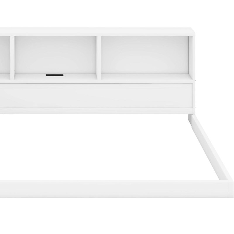 Lit de jour en L en L avec tablettes de rangement, cadre de lit d'angle peu encombrant avec station de charge, USB et DEL