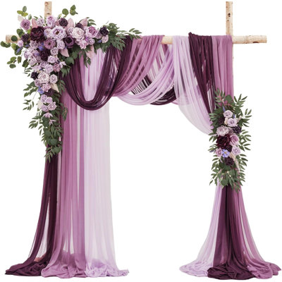Wedding Arch Flowers Kit - Deluxe 5pcs Artificial Floral Swag with 3 Sheer Drapes, Realistic Silk Flower Arrangements