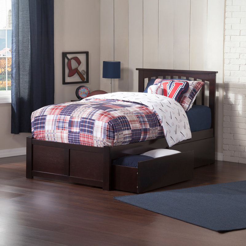 Huntsville Solid Wood Platform Bed with Panel Footboard and Storage Drawers, Twin XL, Gray