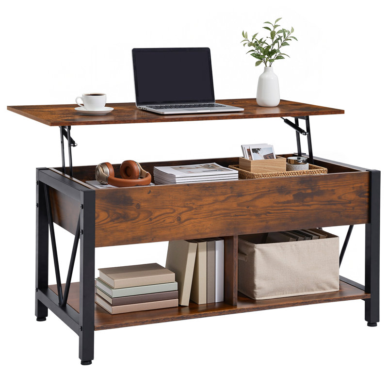 Lift Top Four Leg Coffee Table with Storage, Brown/Black