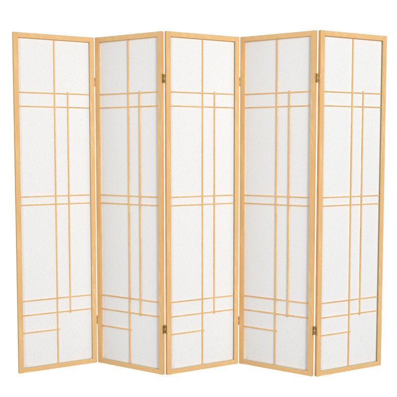 70.25" x 70" Eudes Shoji 5 Panel Room Divider, 5, Natural