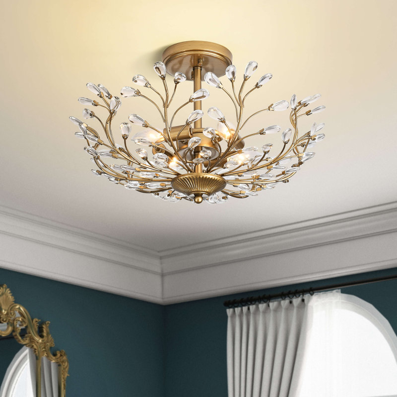 Kaltrina 4-light 18" Brushed Brass Semi Flush Mount with Clear Crystals