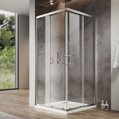 36"D x 36"W x 72"H Framed Square Corner Shower Enclosure with single aluminum and 1/4"Clear Tempered Glass, Brushed Nickel