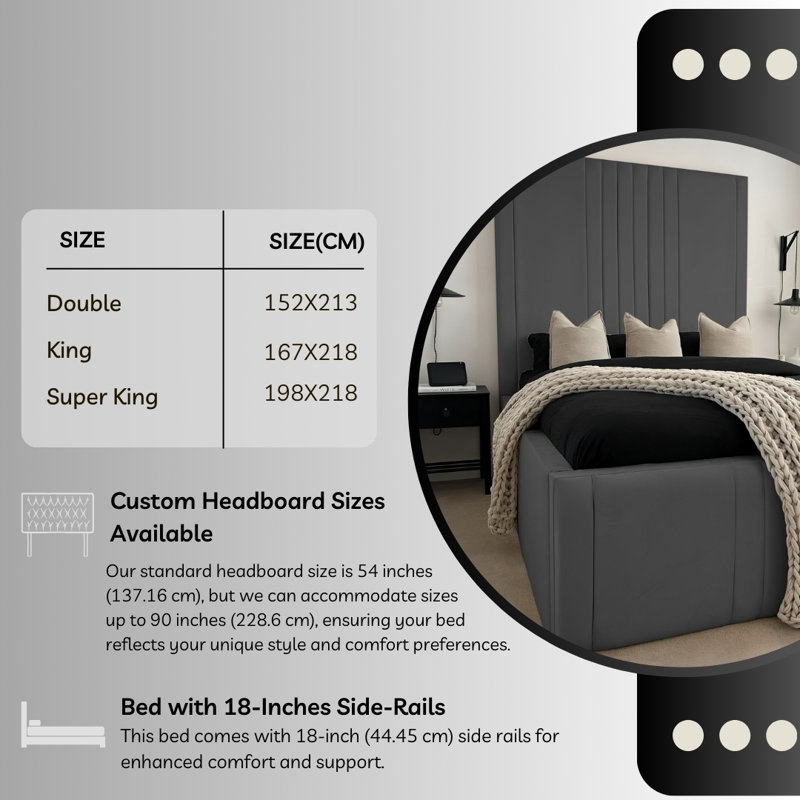 Ottoman Upholstered Bed - Dreamcape Plush Velvet Gas Lift Storage with Headboard, Double (4'6), Black