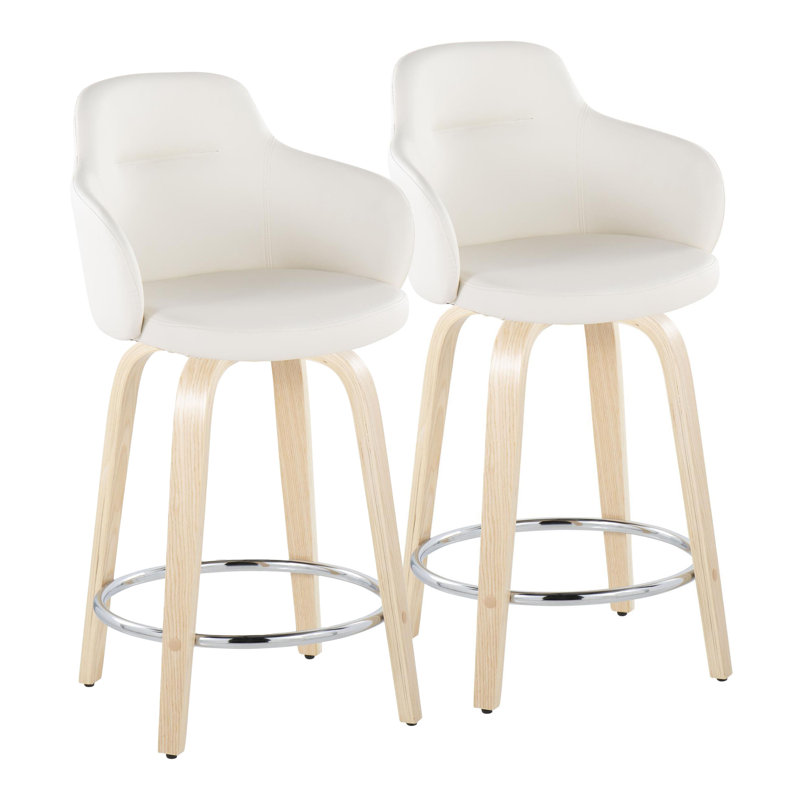 Boyne Swivel Upholstered Counter Stool, Gray, Natural/Chrome