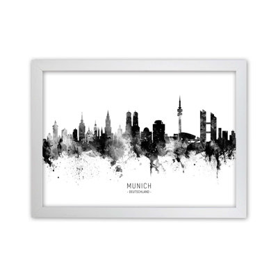Munich Germany Skyline Black White City Name by Michael Tompsett - Print