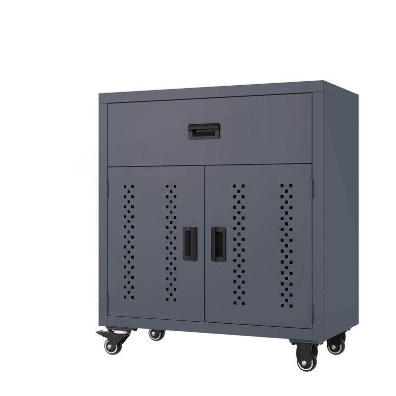Armoire de rangement en métal avec porte verrouillable et tablettes réglables, armoire de rangement à outils roulante avec 4 roues