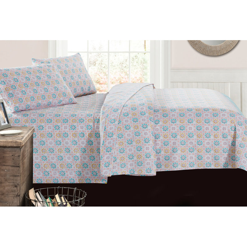 Argyle Percale Floral Sheet Set, Full Sheet Set with Fitted Sheet and 2 Pillowcases