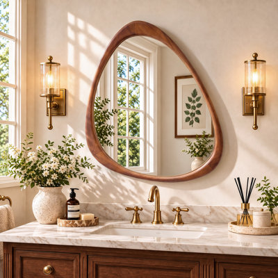 Asymmetrical Wood Framed Accent Wall Mirror