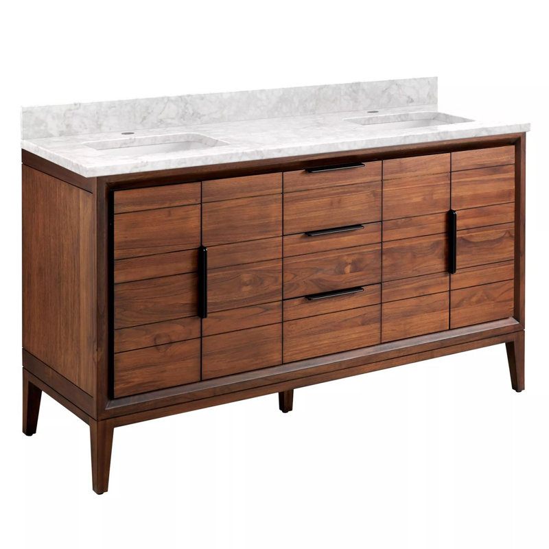 Aliso 60" Double Bathroom Vanity, Carrara Marble, Single-Hole Centered, Java