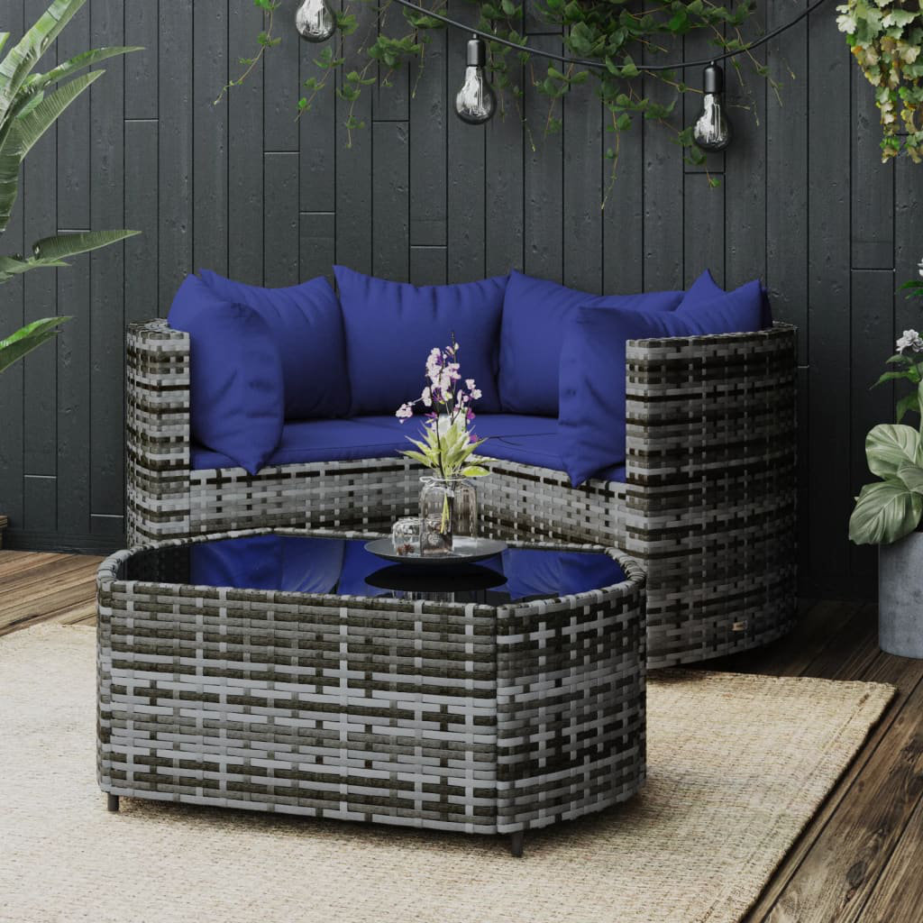 4-Sitzer Lounge-Set Leaty aus Polyrattan mit Polster