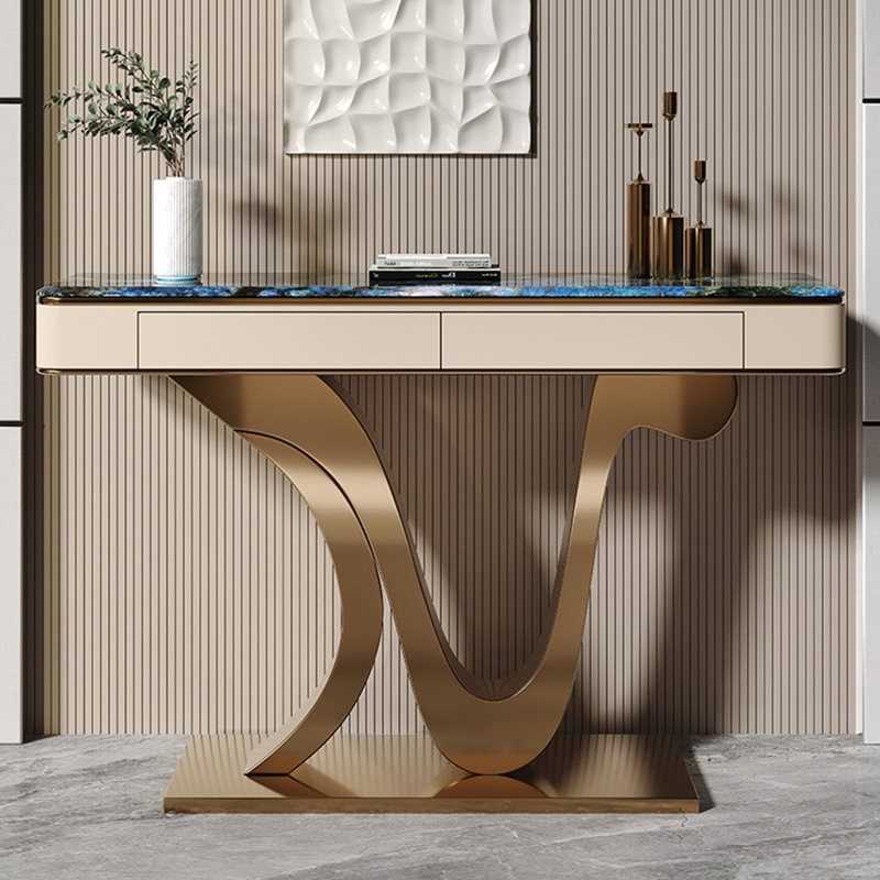 Console légère de luxe de style italien, 33,5 po H x 70,9 po L x 13,8 po P, Doré