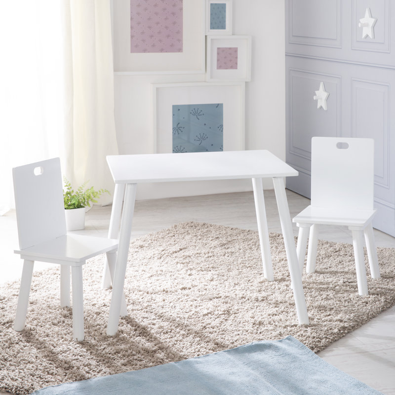 Kids 3 Piece Rectangular Play Or Activity Table and Chair Set, White, White