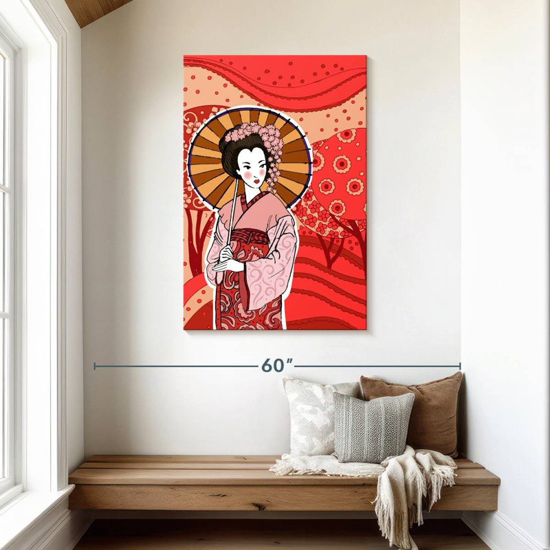 Geisha japonaise Leisha au printemps, H 45 po x l 30 po