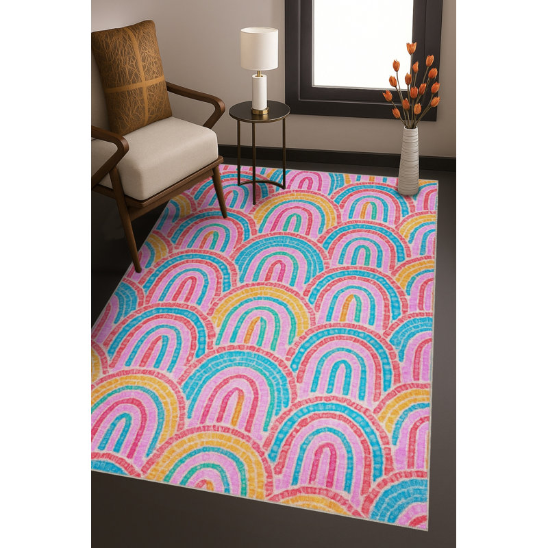 Tapis rose tissé à motif géométrique lavable Mosso, 2'4" x 3'11"
