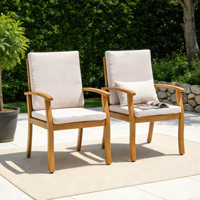 Chaise de salle à manger d'extérieur en bois massif avec coussins Eucalyptus