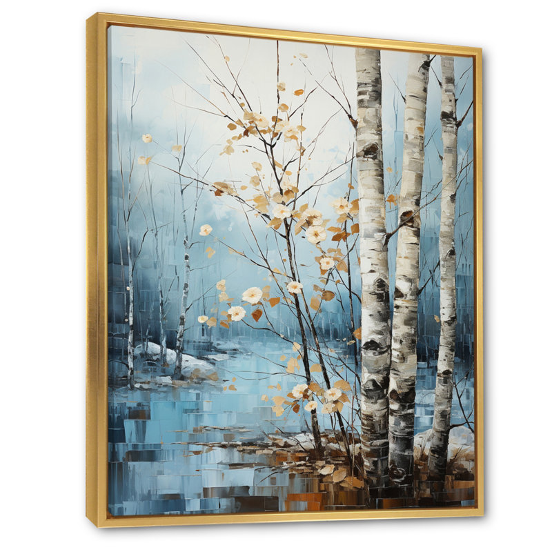 «Wasili Birch Woods Winter Whispers VI», reproduction sur toile, H 40 po x l 30 po x P 1,5 po, Cadre flottant doré