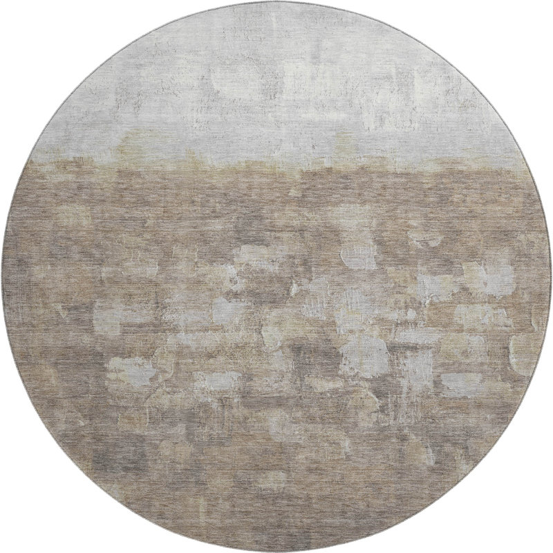 Premium Machine Washable Mayfield Abstract Rug, Taupe, 8' Round