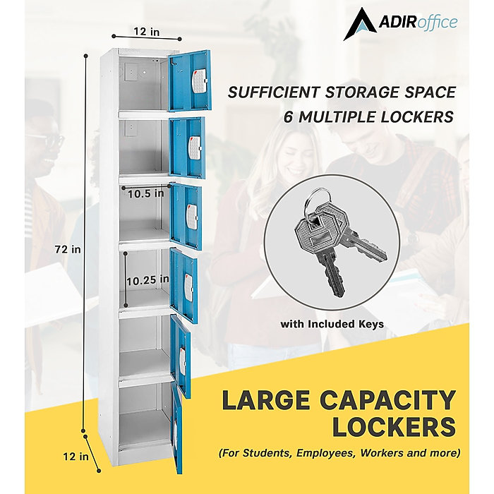 AdirOffice 72" Blue Steel 6-Tier Storage Locker with Digital Lock
