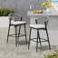 Tabourets de bar d'extérieur à structure en métal à hauteur d'assise 30,25 po avec dossier en forme de feston en rotin Pe, noir mat-655242493-655242495