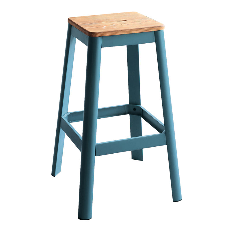 Tabouret de bar rustique en bois massif naturel avec pieds en métal, Naturel