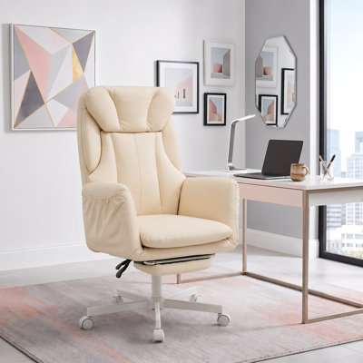 Ergonomic Cross-Legged Office Chair, Pet-Friendly Faux Leather