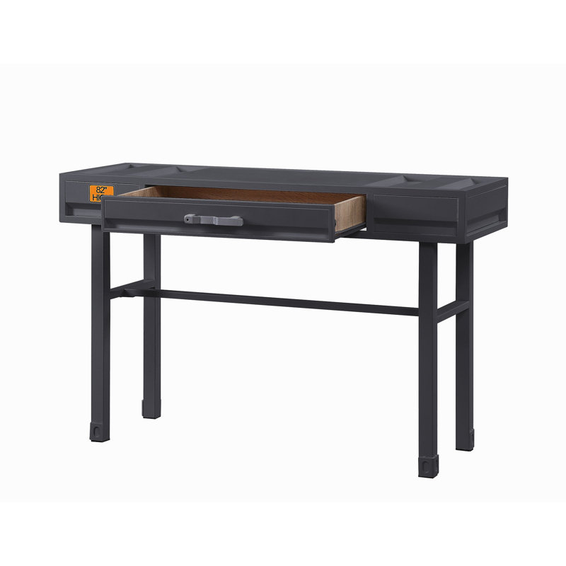 Metal Vanity Desk with One Drawer, Gunmetal, Gunmetal