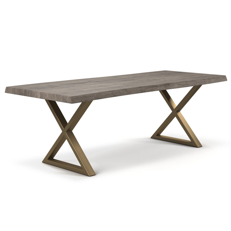 Colin X-Base Dining Table, 29.75"H x 79"L x 40"W, Brass, Sandblasted Gray