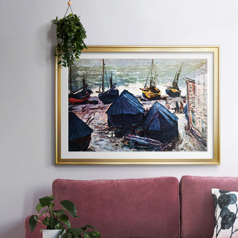 Les bateaux encadrés sur papier par Monet, Or, H 15 po x l 21 po x P 1,5 po