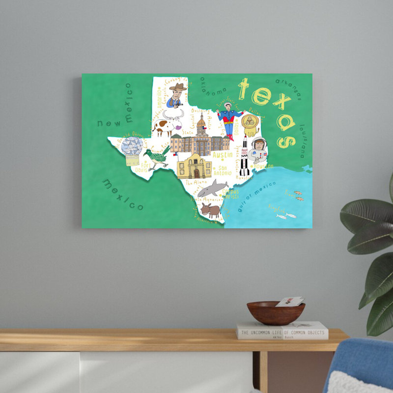 Cartes illustrées de l'État du Texas, H 24 po x l 36 po