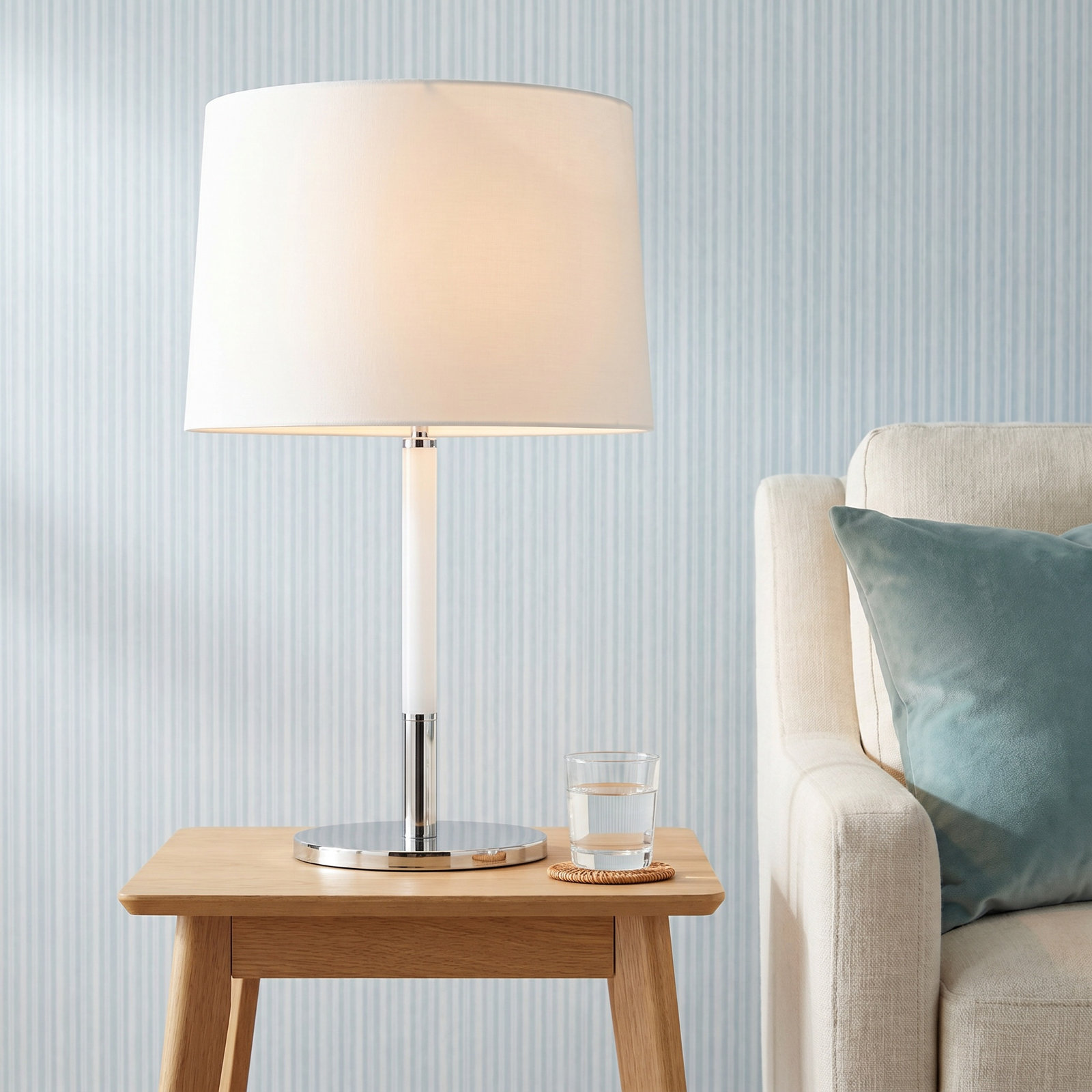 Metal Table Lamp, Polished Nickel White