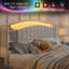 Structure de lit en velours avec tête de lit rabattable, jupe de lit assortie, lumières DEL et station de charge pour la chambre à coucher-130217839-130217843