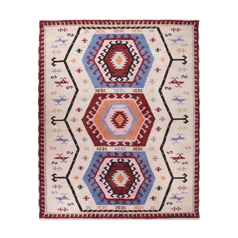 Tapis d'intérieur multicolore fait à la main en soie et laine, Rectangle 10 pi x 13 pi