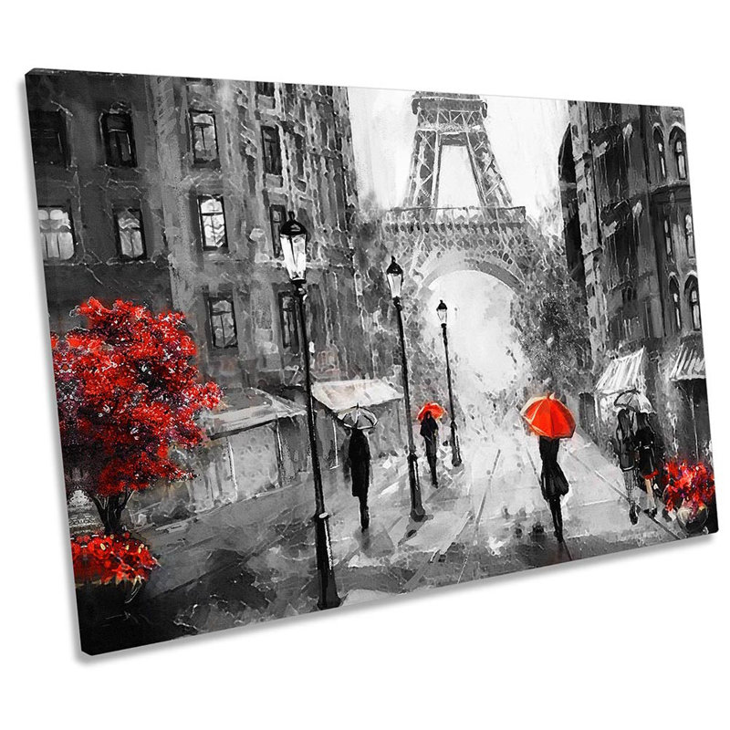 Red Umbrella Paris Street - Wrapped Canvas Art Prints, 30.5cm H x 45.7cm W x 2cm D
