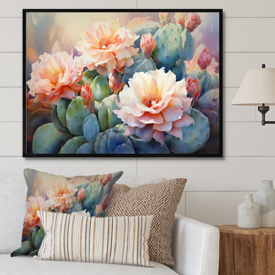 «Peach Green Cactus Romantic Impression», reproduction sur toile