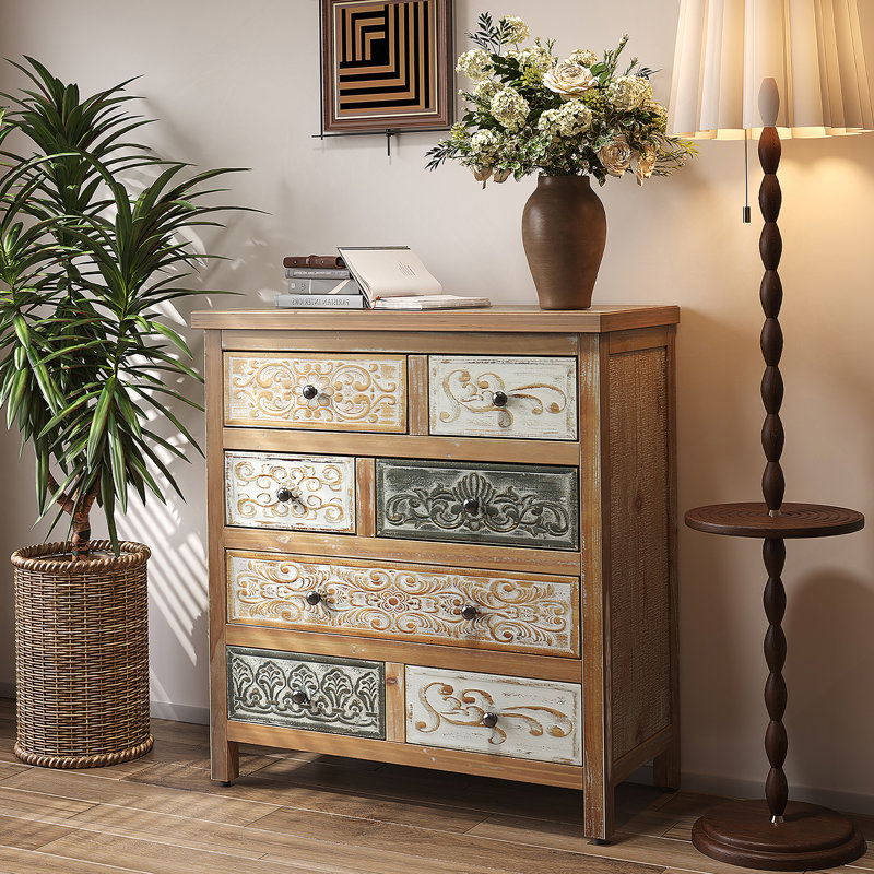 Commode d'appoint en bois avec 6 tiroirs pour la chambre à coucher et le salon
