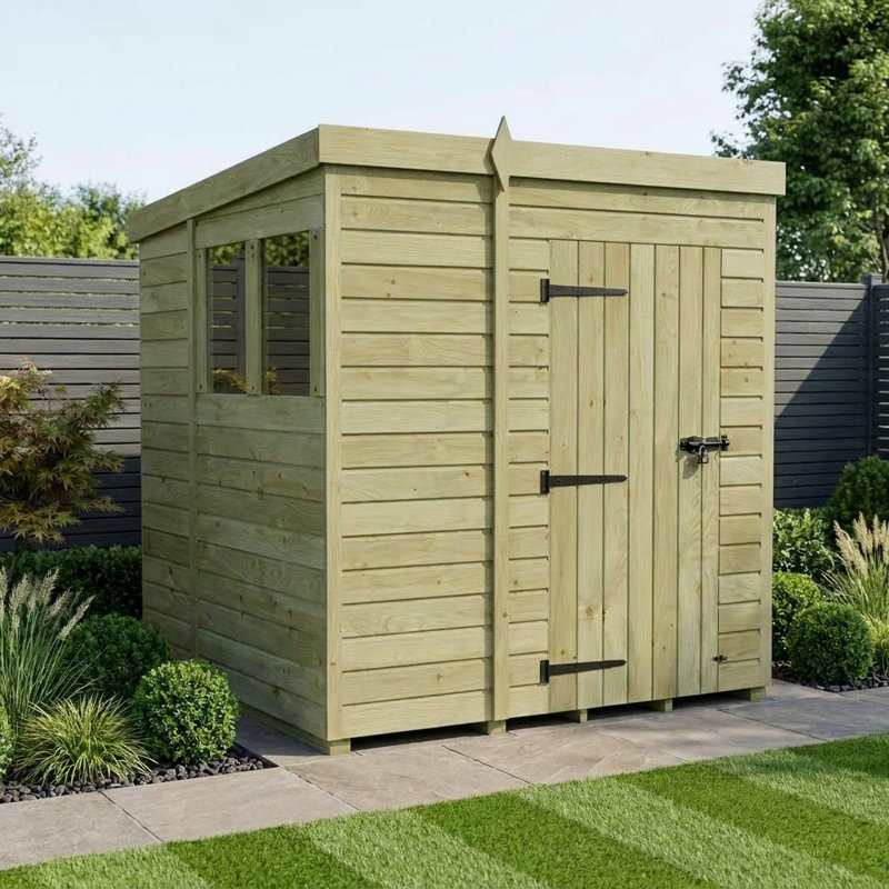 Total Sheds 7ft x 6ft Pent Garden Shed - Single Door - With Windows - Pressure Treated Timber - UK Manufactured