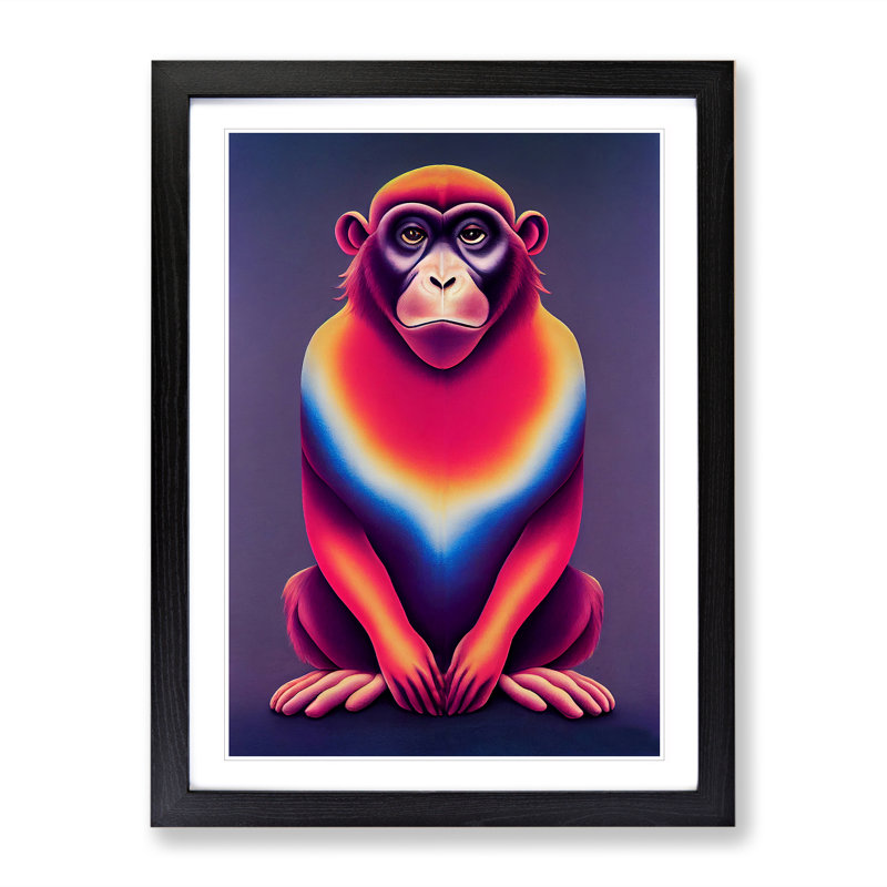XV1022-4943X Vibrant Monkey - Print, White, 48cm H x 36cm W, Black Framed Paper