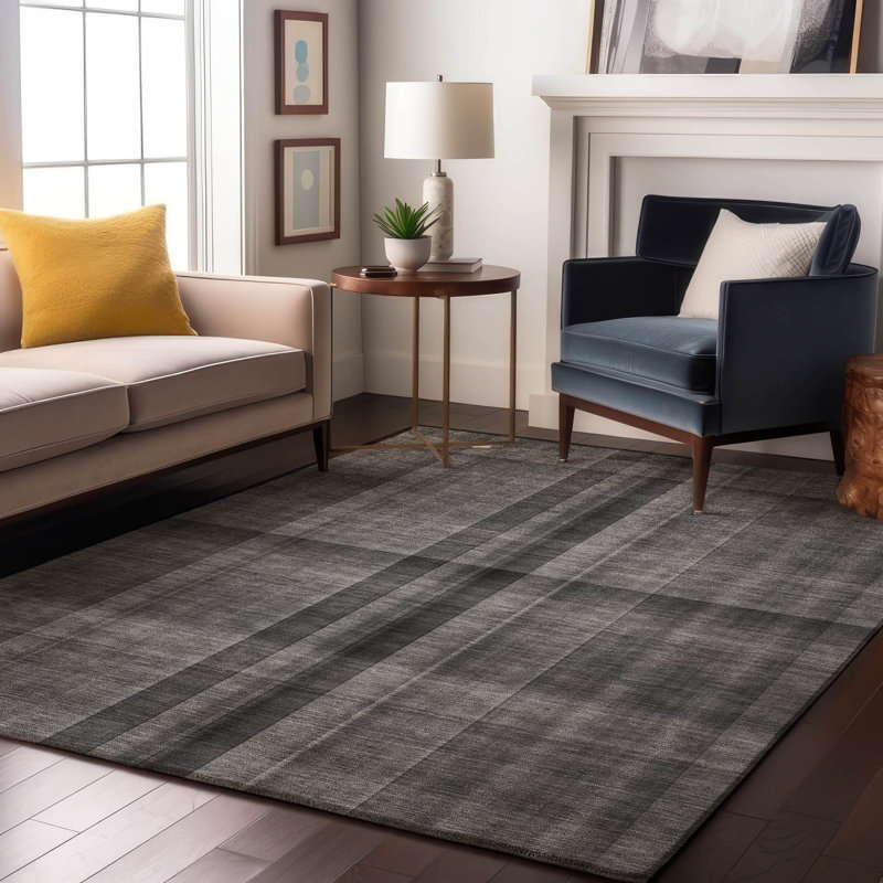 Tapis gris Cerrito AMF548 lavable à la machine de qualité supérieure, Rectangulaire 3 pi x 5 pi