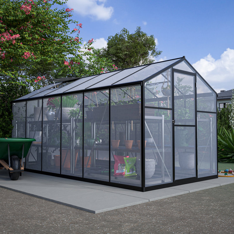 Serre de plain-pied, serre en polycarbonate avec double porte affleurante pour véranda, jardin, cour arrière