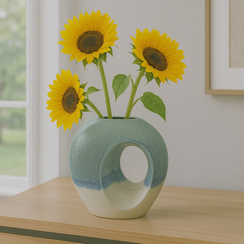 Earthenware Decorative Vase, Blue, 14" H x 12" W x 7" D