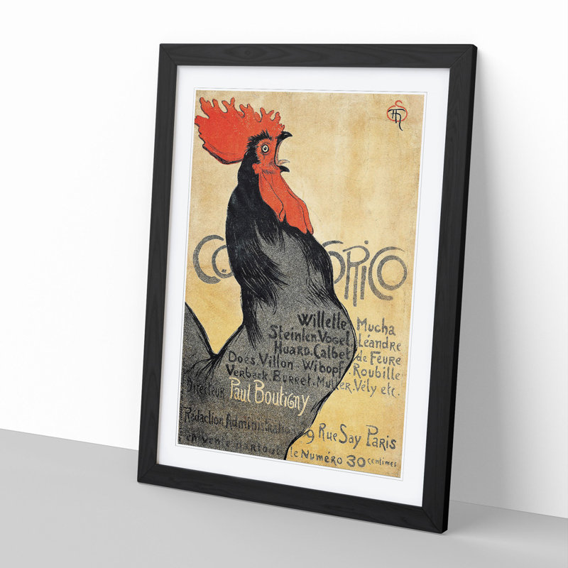 Cocorico by Theophile Steinlen - Picture Frame Painting, 48cm H x 36cm W x 2cm D, Black Framed