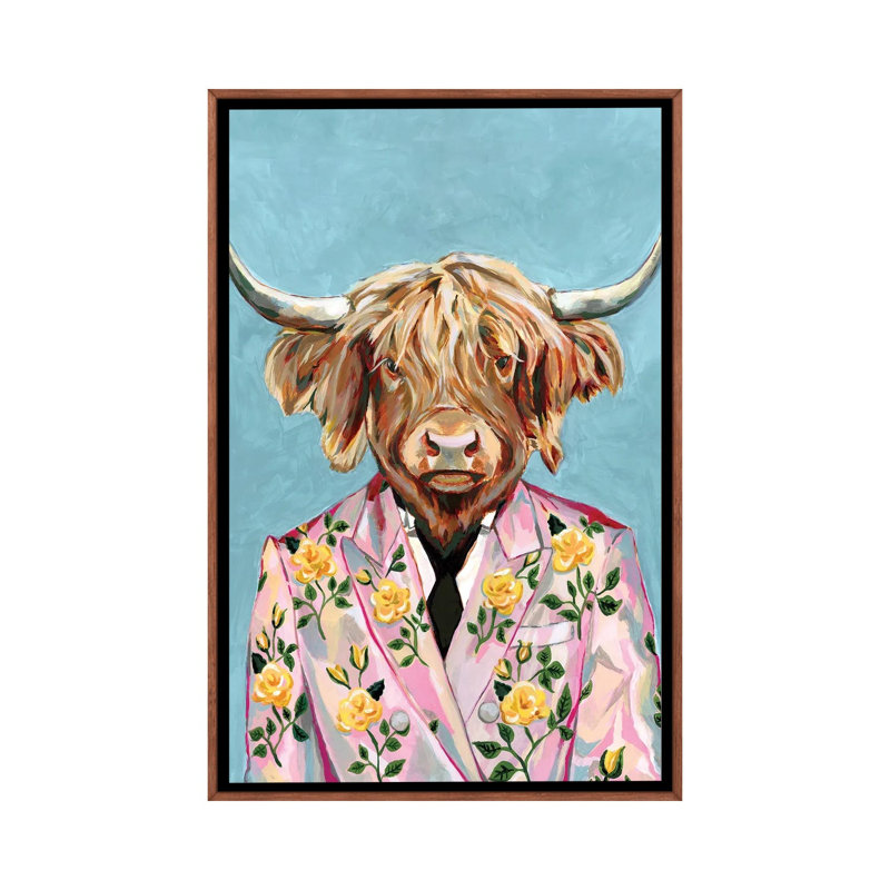 « Vache » par Heather Perry-impression, Pas de tapis, Toile avec cadre en bois brun classique, H 60 po x l 40po x P 1,5 po