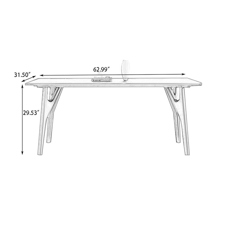 White + Black Rectangular Sintered Stone + Solid Wood Dining Table, Black, H 29,53 po x L 62,99 po x l 31,5 po